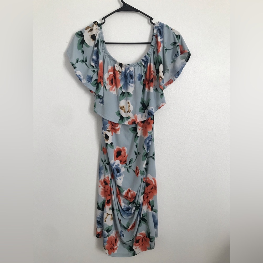 Blue Off Shoulder My Bump Maternity Dress (medium)